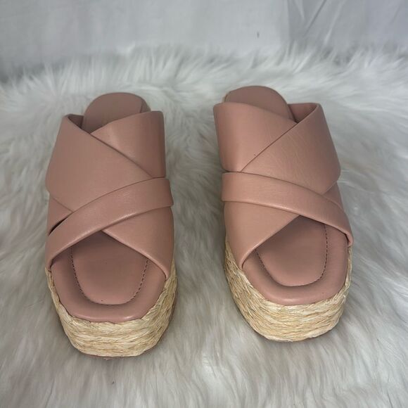 Andre Assous Women's Calesa Slide Sandals Blush Pink Leather/Raffia Sz 38/US 8 - Picture 3 of 7